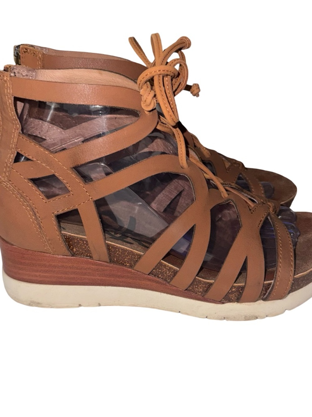 OTBT Escapade 7.5 Brown Leather Wedge Sandals Lace Up Gladiator Boho Comfort - Picture 3 of 8